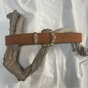 Nordstrom Butterscotch/Mustard color Suede Belt with Gold Buckle